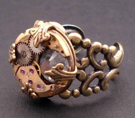 With antique gears and a dazzling Swarovski crystal these Steampunk Vintage